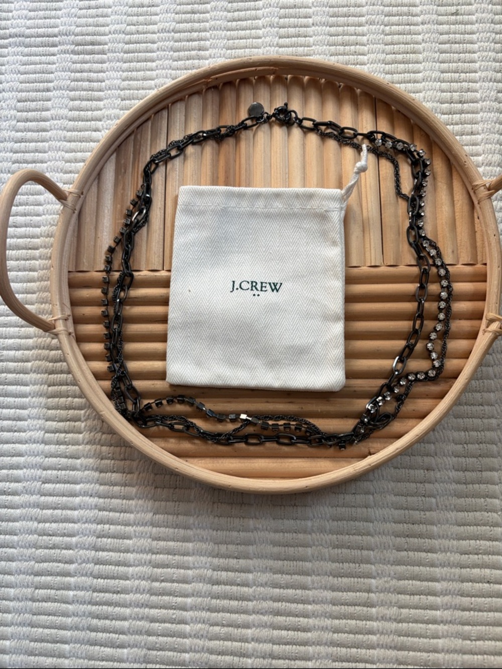 J. Crew Dark Gunmetal Multi-Strand Chain Necklace with Rhinestones